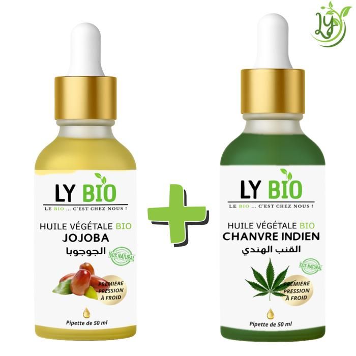 Pack Huile Jojoba et Chanvre - LYBIO - 50ml - Pipette - Hydratant - Tous types de cheveux