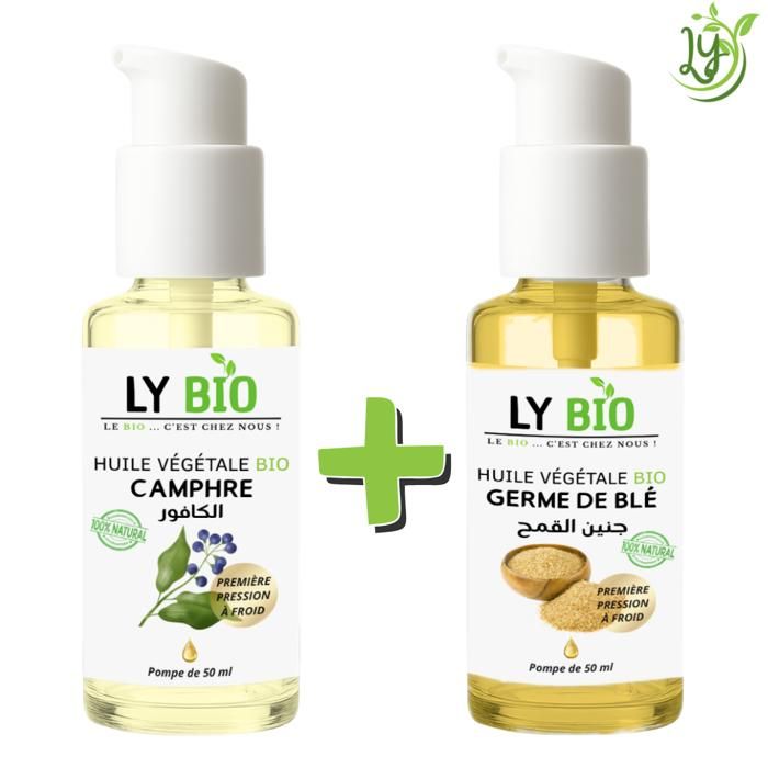 Pack de soins - LYBIO - HUILE CAMPHREE 50ML - POMPE - HUILE GERME DE BLE 50ML - POMPE