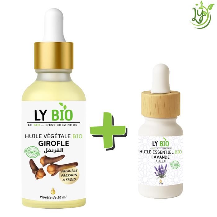 Pack d'huiles essentielles - LYBIO - Huile Girofle 50ml - Pipette - Huile Lavande 10ml - Mixte