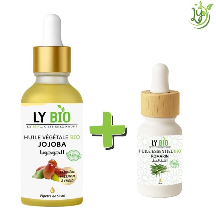 Pack de soins - LYBIO - HUILE JOJOBA 50ML - PIPETTE - HUILE ESSENTIEL ROMARIN 10ML - Hydratant