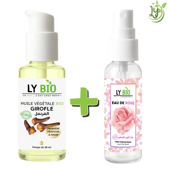 Pack de soins - LYBIO - Huile Girofle 50ml + Eau de Rose 100ml - Tous types de cheveux - Mixte - Bébé