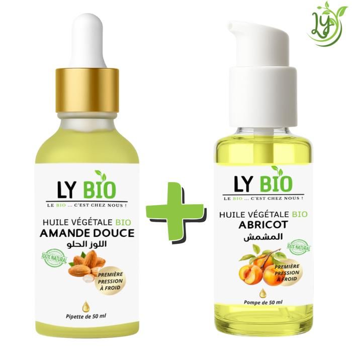 Pack Huile Amande Douce 50ML - LYBIO - Huile Abricot 50ML - Pipette - Pompe - Mixte