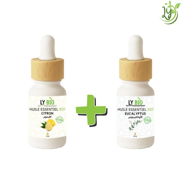 Pack Huile Essentielle - LYBIO - Citron 10ml - Eucalyptus 10ml - Antiseptique - Expectorant