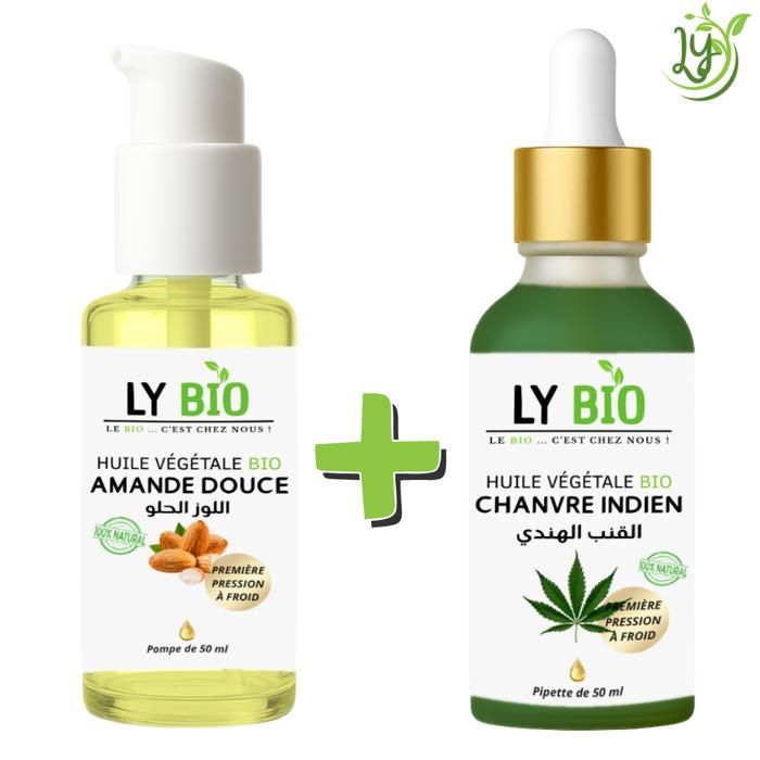 Pack Huile - LYBIO - Amande Douce 50ml - Chanvre 50ml - Hydratant - Mixte - Bébé