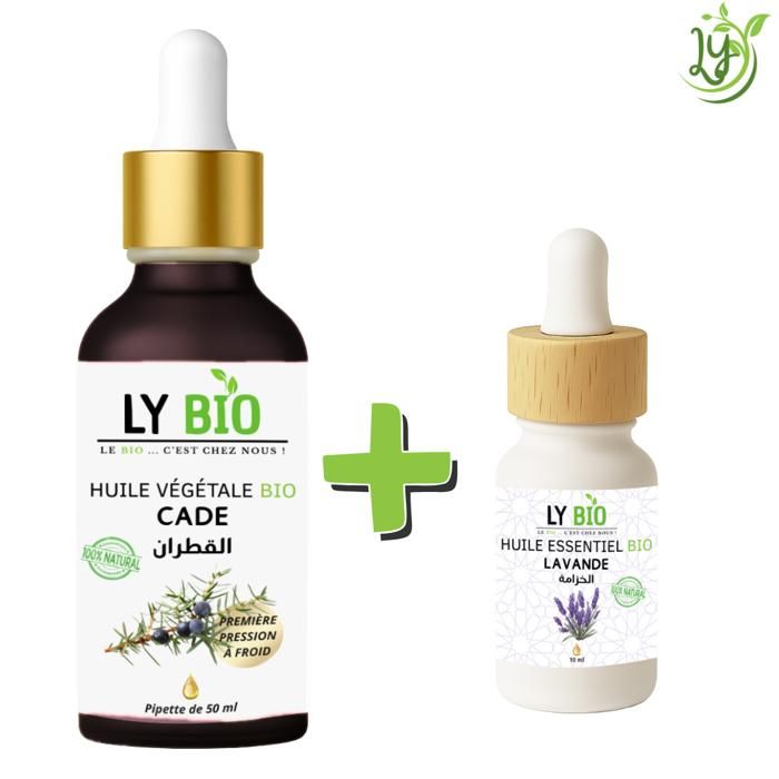 Pack de soins - LYBIO - Huile Cade 50ml - Pipette - Huile essentielle Lavande 10ml - Tous types de cheveux