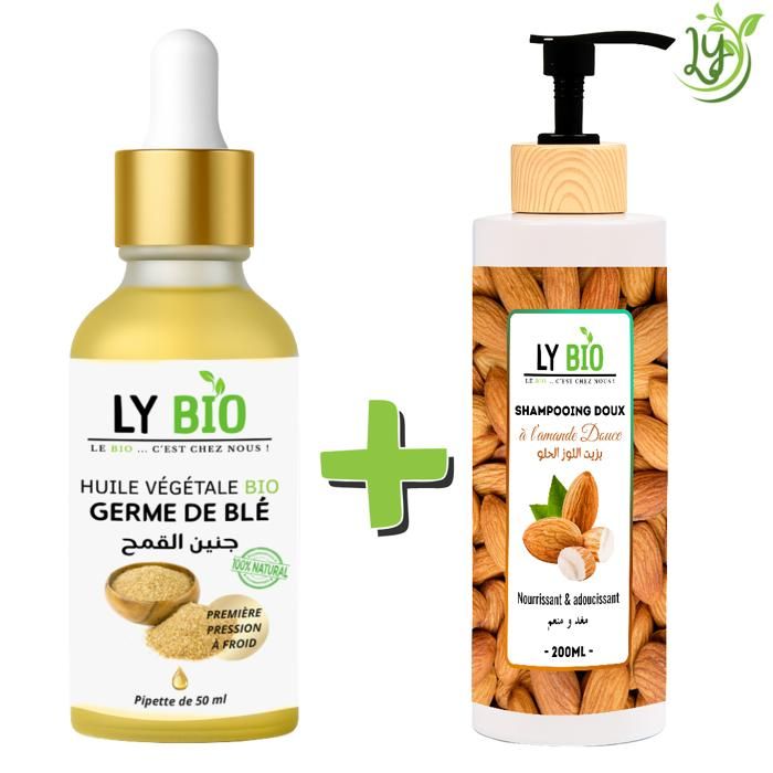 LYBIO PACK HUILE GERME DE BLE 50ML - PIPETTE + SHAMPOOING AMANDE DOUCE 200ML - NOURRISSANT & ADOUCISSANT
