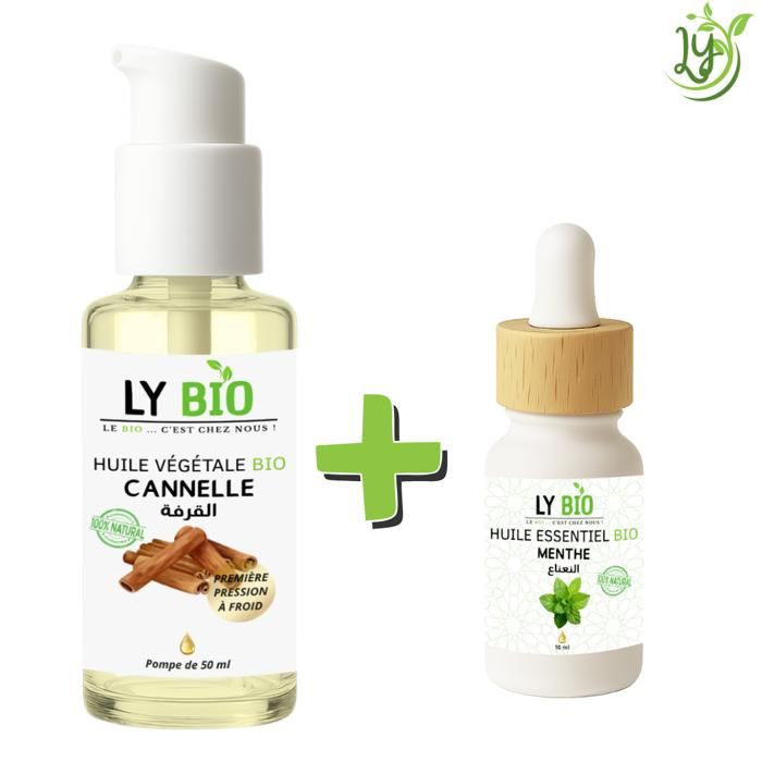 LYBIO PACK HUILE CANNELLE 50ML - POMPE + HUILE ESSENTIEL MENTHE 10ML