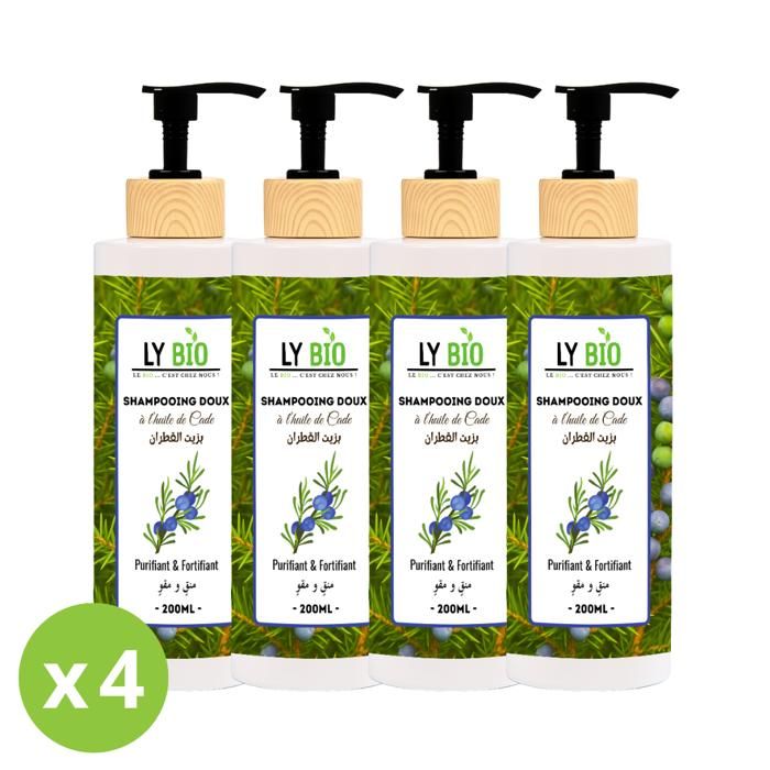 Shampooing - LYBIO - Huile de Cade - Purifiant - Fortifiant - Lot de 4 bouteilles 200ml