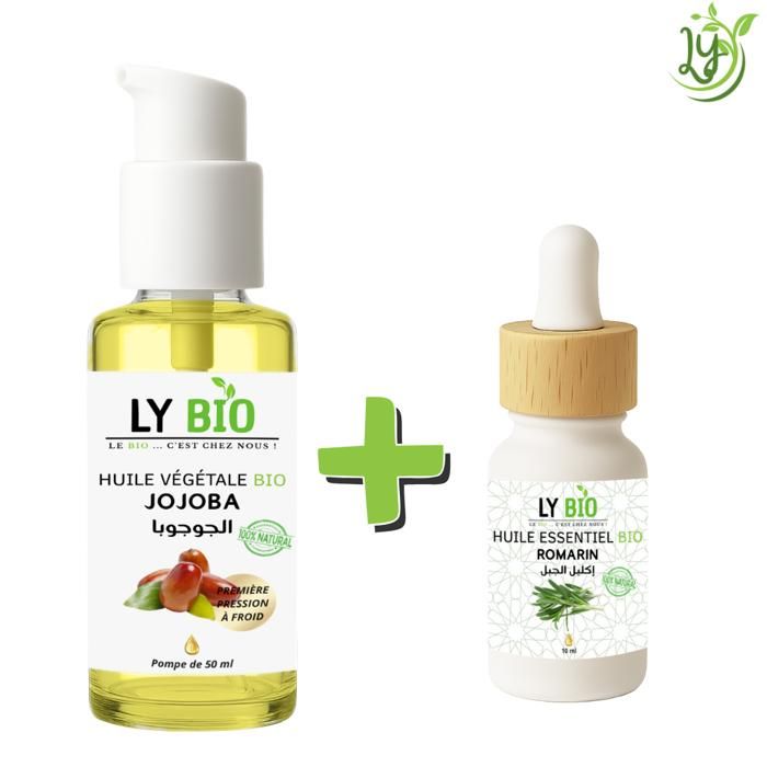 Pack de soins - LYBIO - Huile Jojoba 50ml + Huile Essentielle Romarin 10ml - Hydratant - Mixte - Bébé