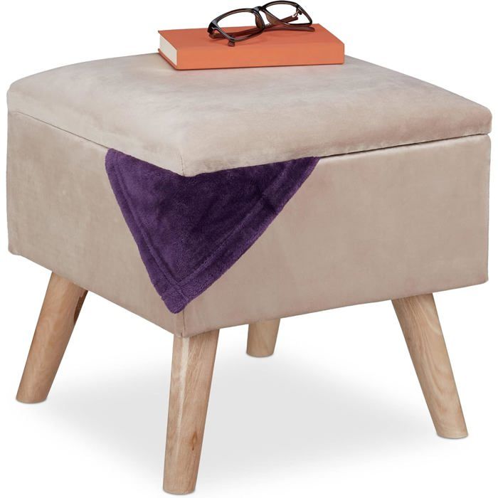Tabouret de Rangement - GENERIC - Modèle Carré - 40 cm - Couleur Crème - Poids Max 120 kg
