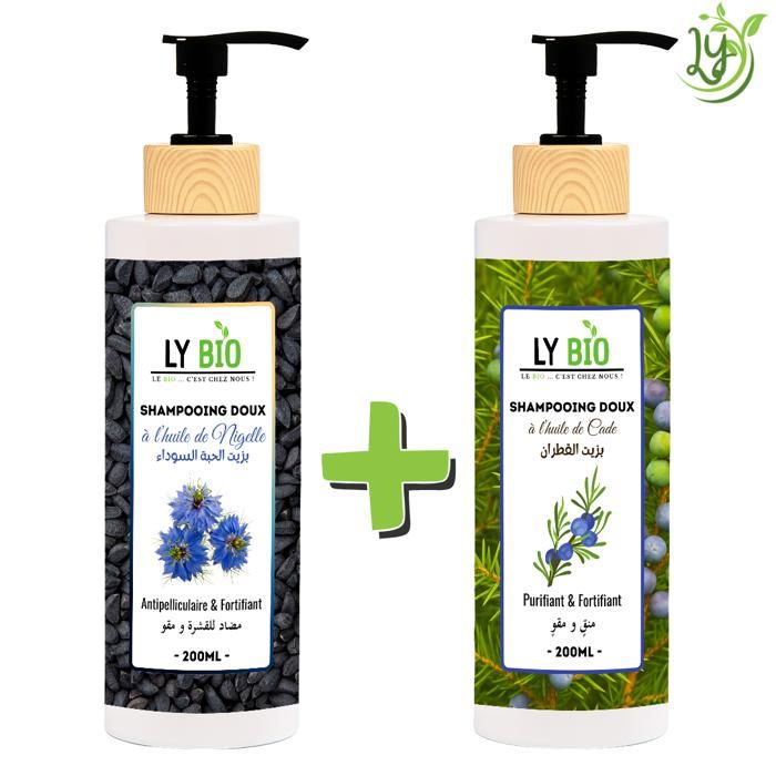 Pack Shampooing - LYBIO - Huile de Nigelle & Huile de Cade - Antipelliculaire - Fortifiant - 200ml