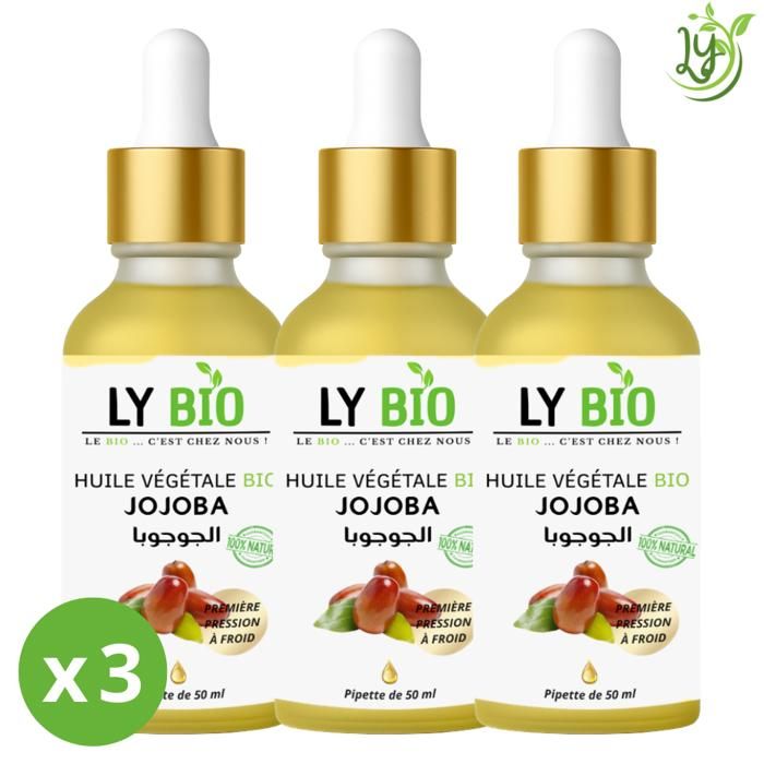 Huile de Jojoba - LYBIO - 50ml - Lot de 3 - Hydratant - Tous types de cheveux
