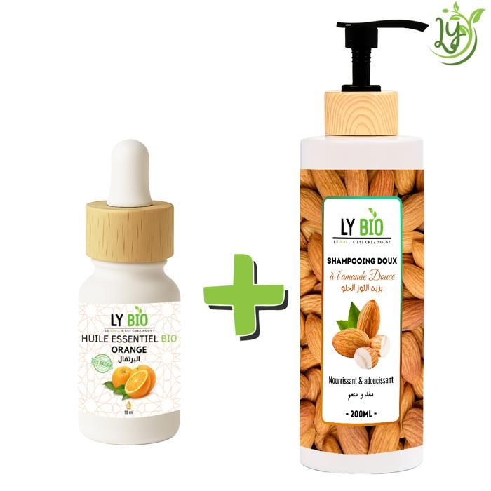 LYBIO PACK HUILE ESSENTIEL ORANGE 10ML + SHAMPOOING AMANDE DOUCE 200ML - NOURRISSANT & ADOUCISSANT
