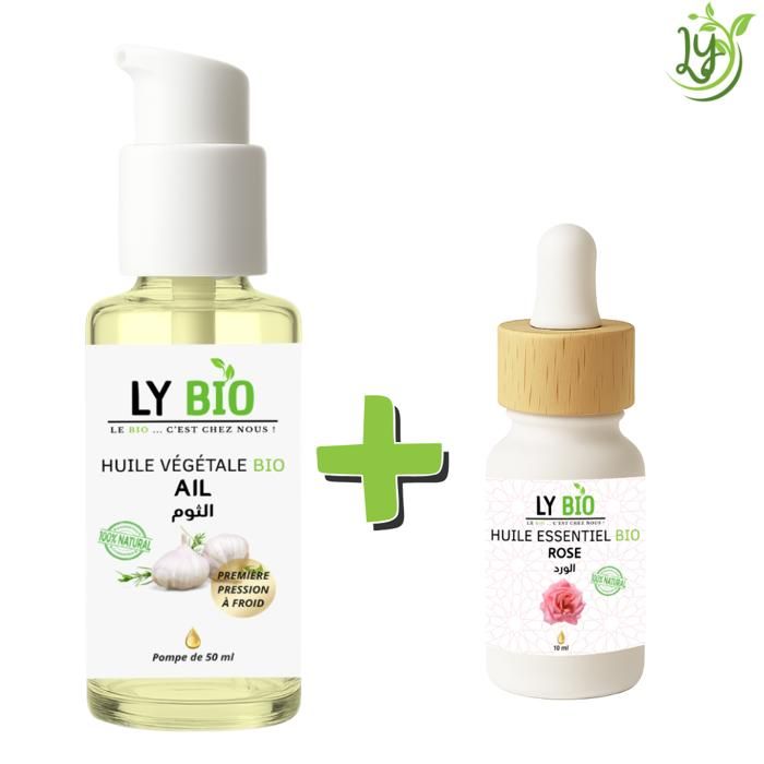 HUILE - LYBIO - PACK HUILE AIL 50ML + HUILE ESSENTIEL ROSE 10ML - Soin Cheveux - Anti-âge - Régénérant