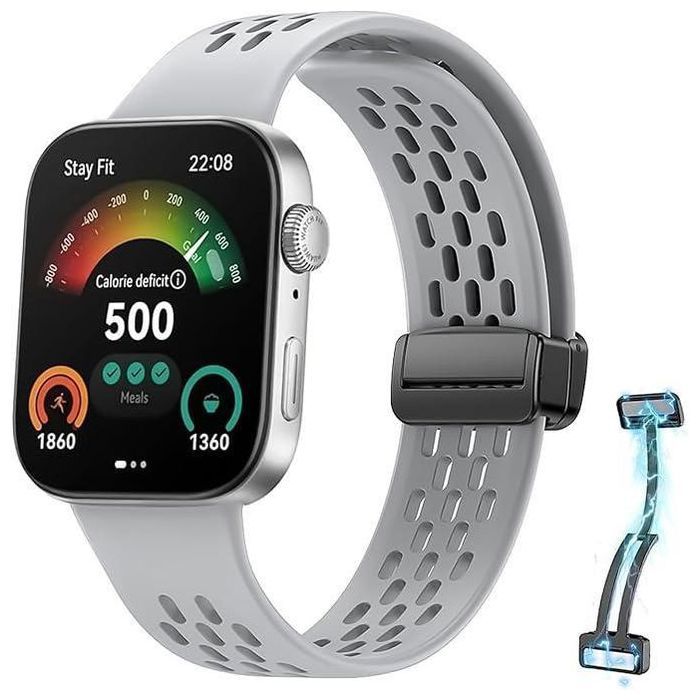 Bracelet de rechange - GENERIC - Huawei Watch Fit 3 - Magnétique - Silicone - Sport Gris