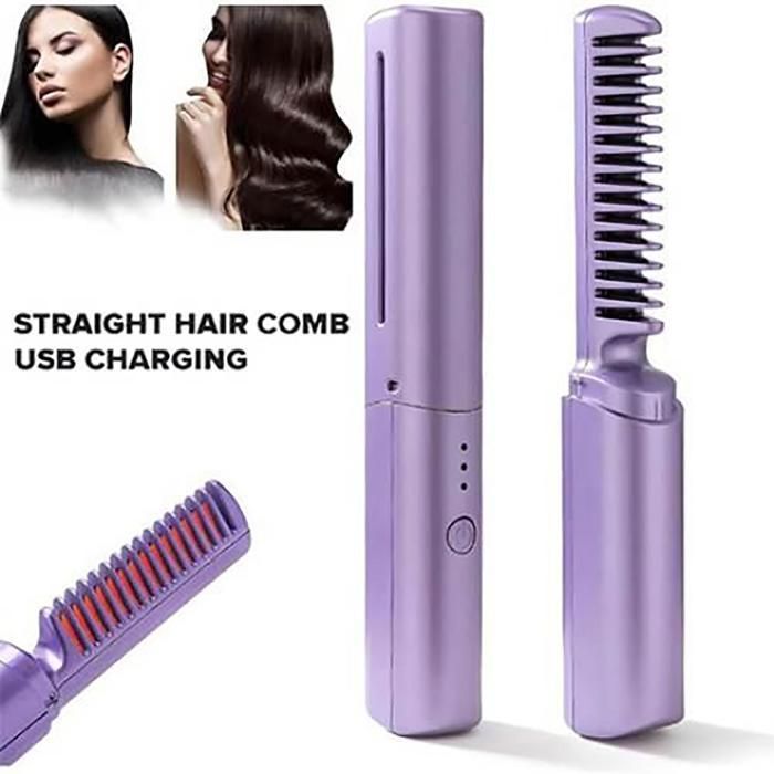 2 en 1 Peigne chaud sans fil, Mini Brosse charge USB, chauffage rapide