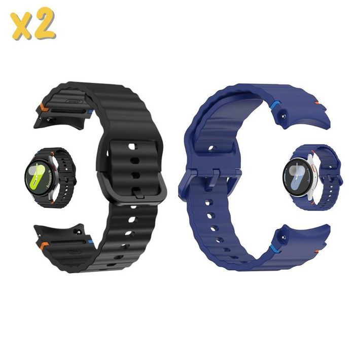 Set de 2 X Bracelet en Silicone 2 Couleurs pour Samsung Galaxy Watch 7 FE 6 4 20mm Classic 5 Pro 44mm 40mm 43mm 47mm 45mm Watch6