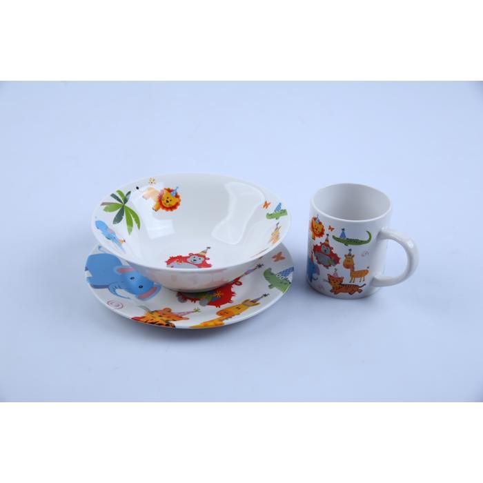 Service vaisselle enfant en porcelaine 3 pièces motif jungle