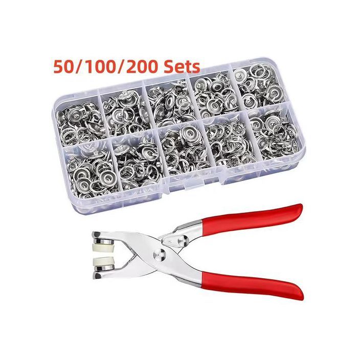Snaps Boutons avec pinces - GENERIC - 100sets - 9 mm - Acier inoxydable - Boîte de rangement