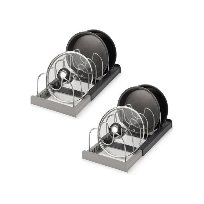 Lot de 2 supports de couvercles de casseroles, réglables, pour tiroir, organiseur de couvercle de cuisine