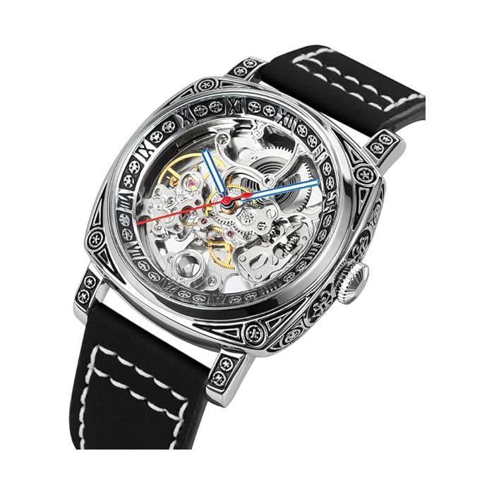 Montre mécanique MASTOP pour homme, classique, carrée, étanche, squelette creux