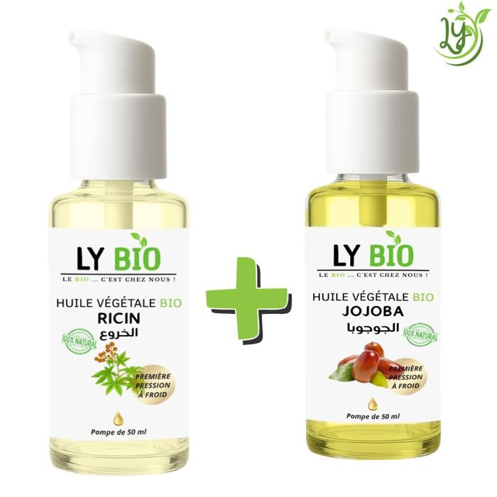 Pack d'huiles - LYBIO - Huile de ricin 50ml - Huile de jojoba 50ml - Soin nourrissant - Mixte