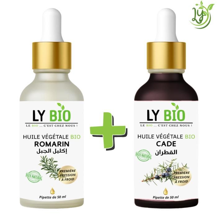 Pack Huile - LYBIO - Romarin 50ml + Cade 50ml - Pipette - Tous types de cheveux - Mixte