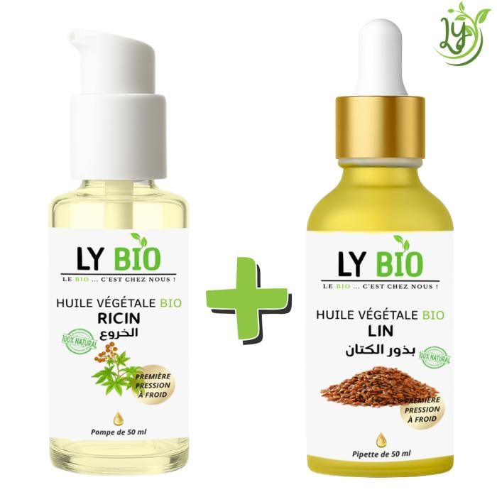 Pack Huile Ricin et Lin - LYBIO - 50ml - Nourrissant - Hydratant - Réparateur