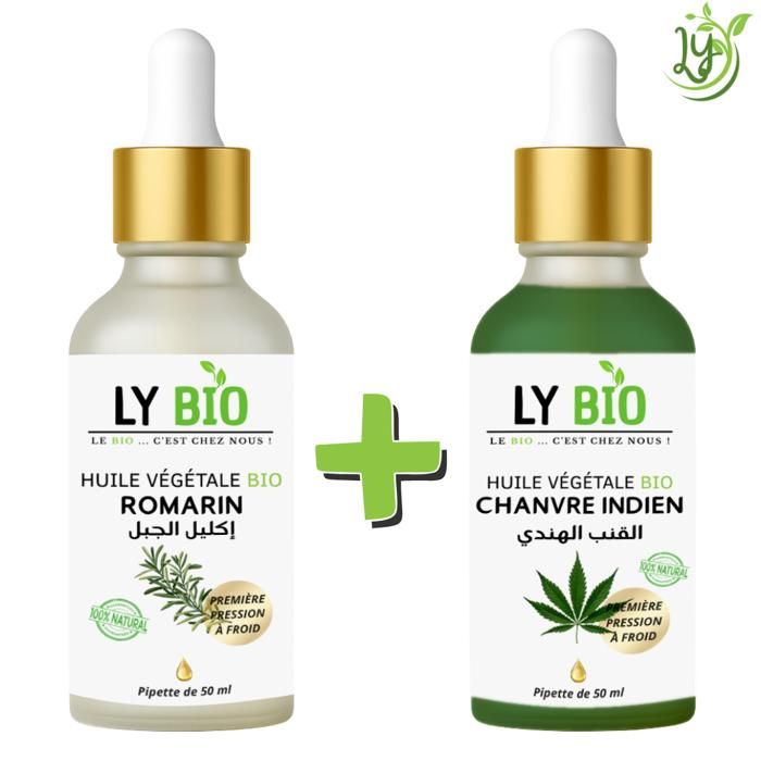 Pack de soins - LYBIO - HUILE ROMARIN 50ml - PIPETTE - HUILE CHANVRE 50ml - PIPETTE - Hydratant