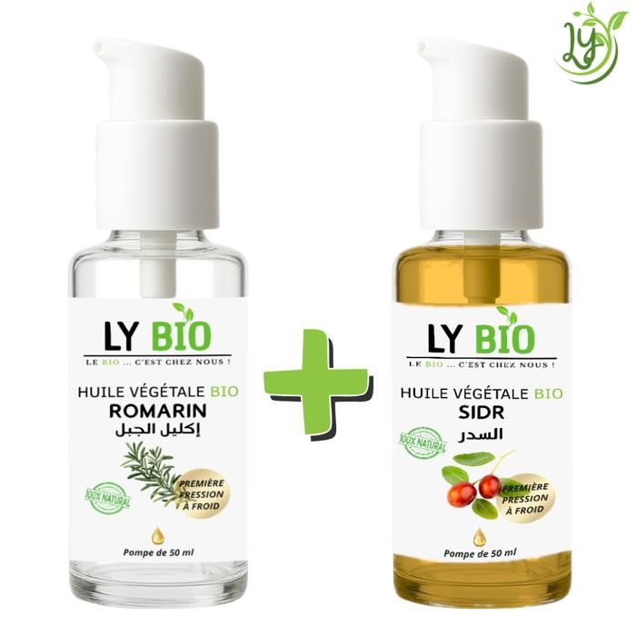 Pack Huile - LYBIO - Romarin 50ml + Sidr 50ml - Soin Cheveux - Purifiant - Revitalisant
