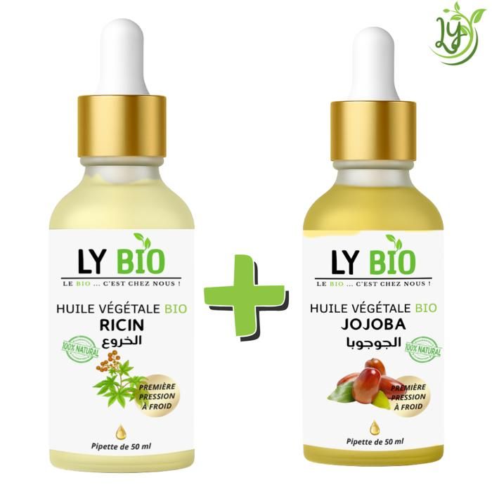 Pack d'huiles - LYBIO - Huile de ricin 50ml + Huile de jojoba 50ml - Hydratant - Mixte - Bébé