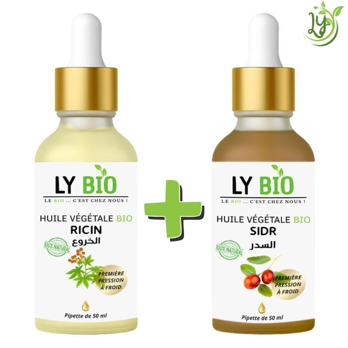 Pack Huile - LYBIO - Ricin 50ml - Pipette - Sidr 50ml - Pipette - Hydratant