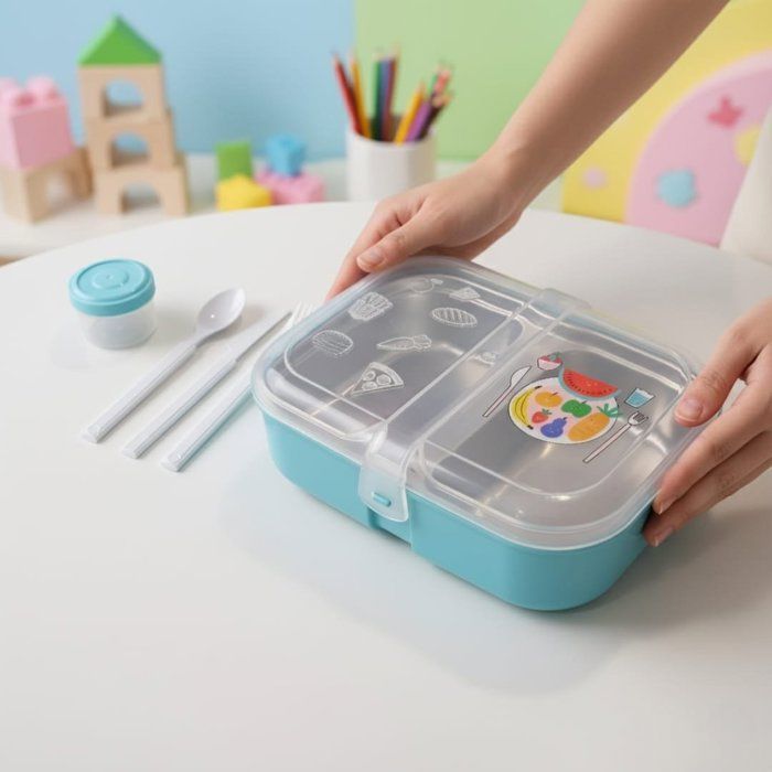 Boîte à repas - AYA HOME - Lunch box inox - 2 compartiments - Couverts inclus - Models et Couleurs aléatoires