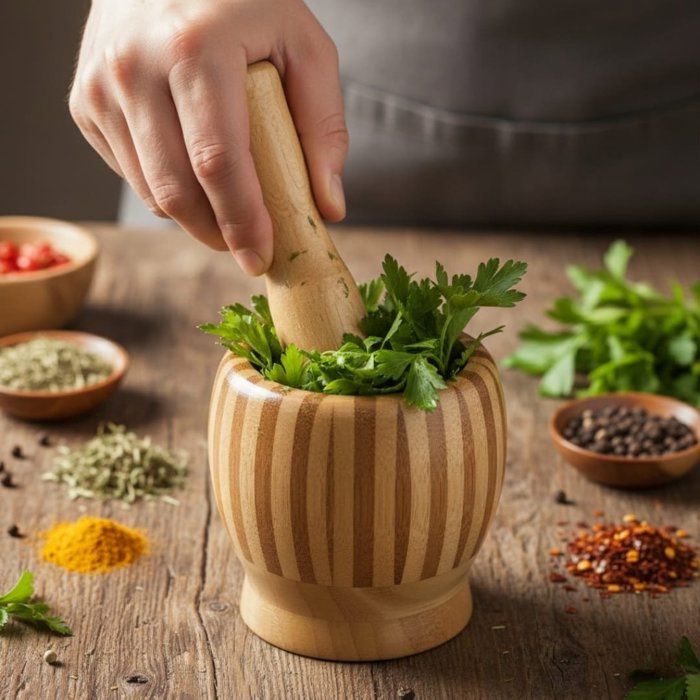 Mortier et Pilon en Bois - AYA HOME - Mhraz - 11cm - Idéal pour Épices et Herbes - Design Élégant