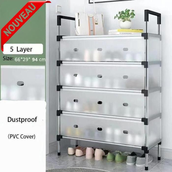 Étagère à chaussures multifonctionnelle 5 couches antidérapante pour location d'appartements en dortoir