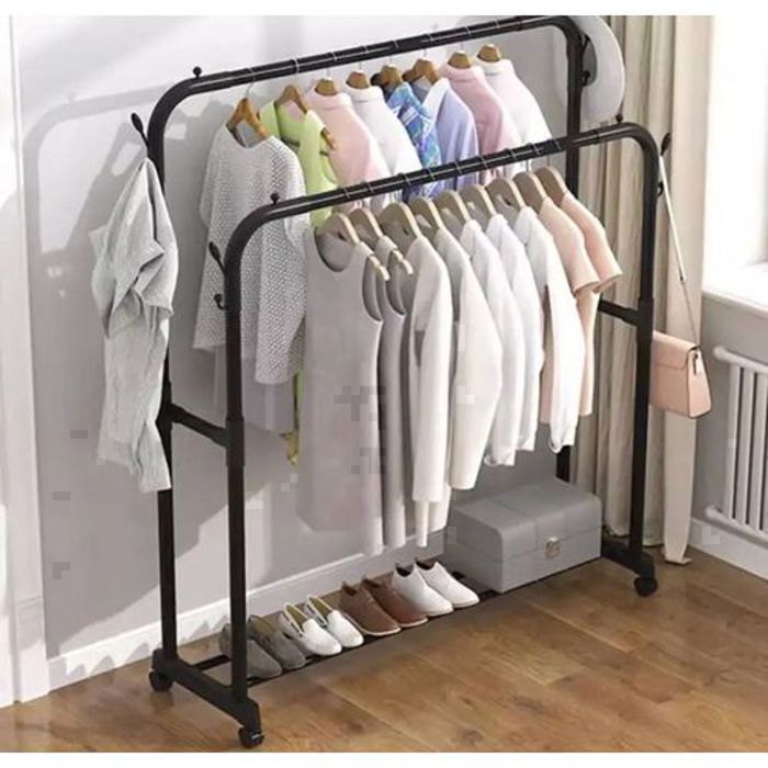 Porte-vêtements - Double pôle - 4 crochets - 35Kg de capacité - Avec roues