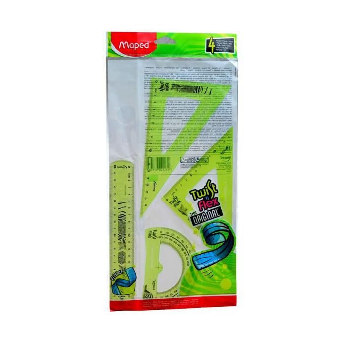 Kit 4pcs flexibles Twist'n Flex 1 règle 1 équerre 1 triangle 1 rapporteur- MAPED