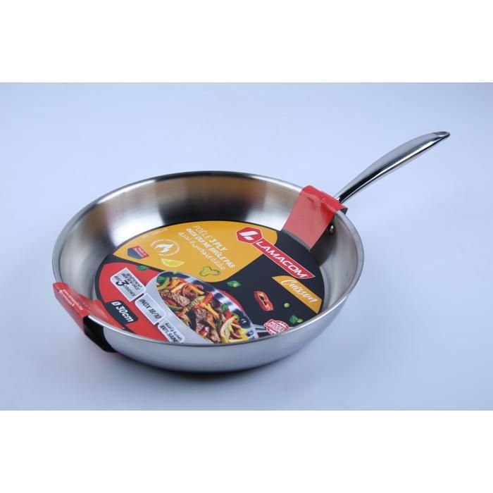 Poêle - LAMACOM - 3-ply inox Plus - 30 cm - Compatible tous feux - Lave-vaisselle