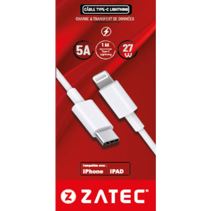 Câble Type-C vers Lightning 27W – PVC – 1 m – Charge Rapide et Synchronisation