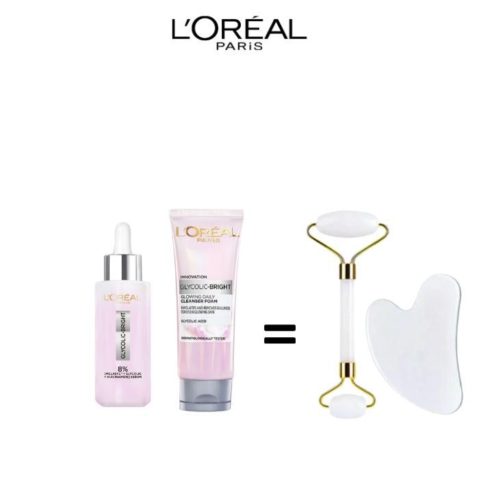 Coffret L'Oréal Paris Glycolic Bright – Sérum Visage + Nettoyant Moussant Quotidien + Guasha offer