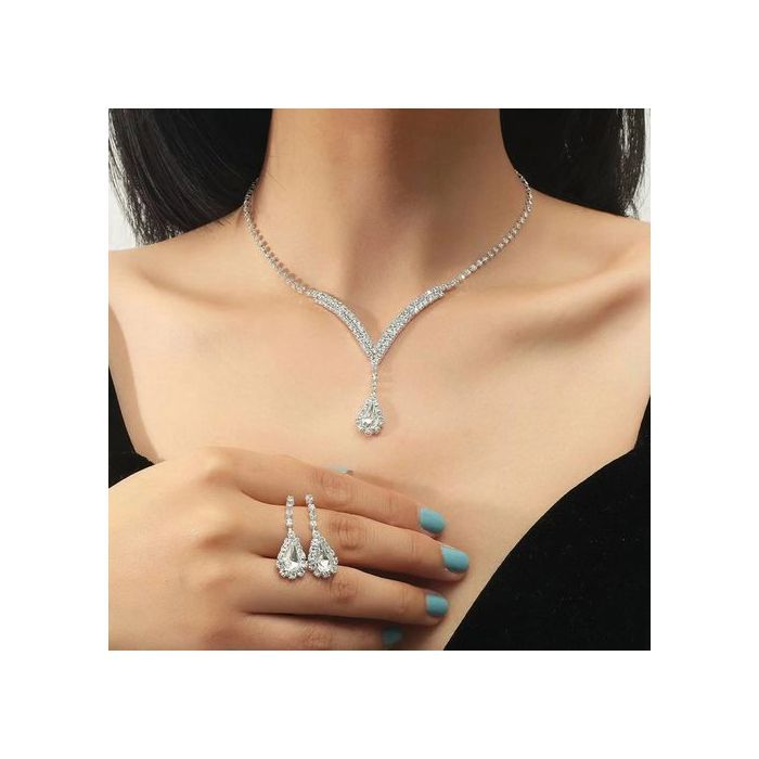 Bijoux de Mariée en Cristal  Argent, Boucles d'Oreilles et Collier