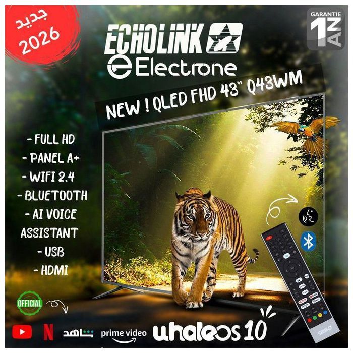 Smart TV - ECHOLINK - 43" QLED Full HD - Whale OS - HDMI - DVB-S2/T2 - Support Offert