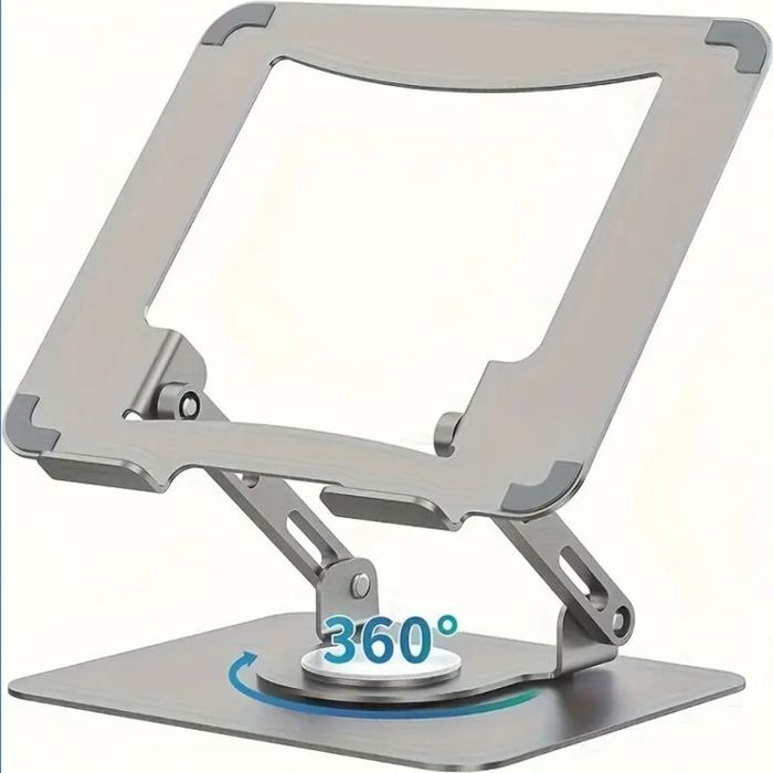 Support ordinateur portable ergonomique en acier inoxydable, réglable et rotatif 360° – Gris argenté