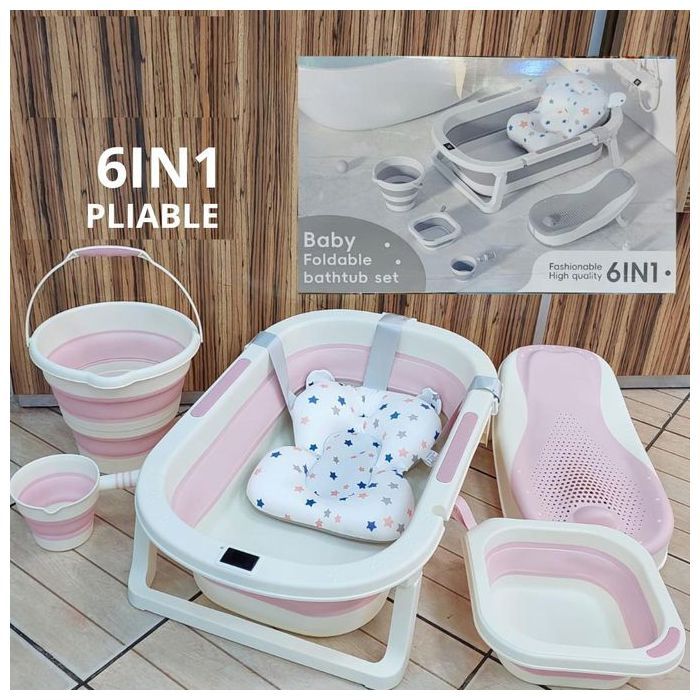 Baignoire Pliable pour Bébé avec Thermomètre de 0 à 4 ans, Pratique et durable - 6 PIECES