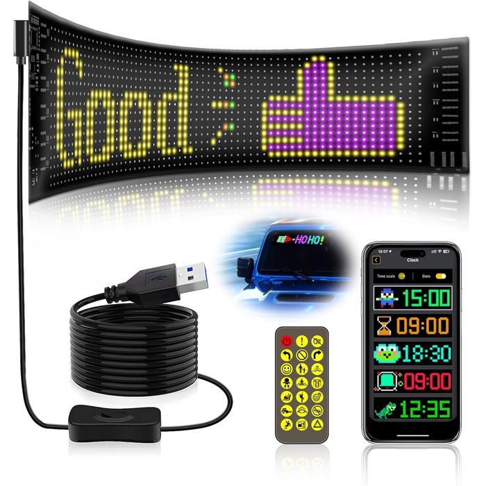 Panneau LED flexible pour véhicule – Programmable Bluetooth avec textes et motifs