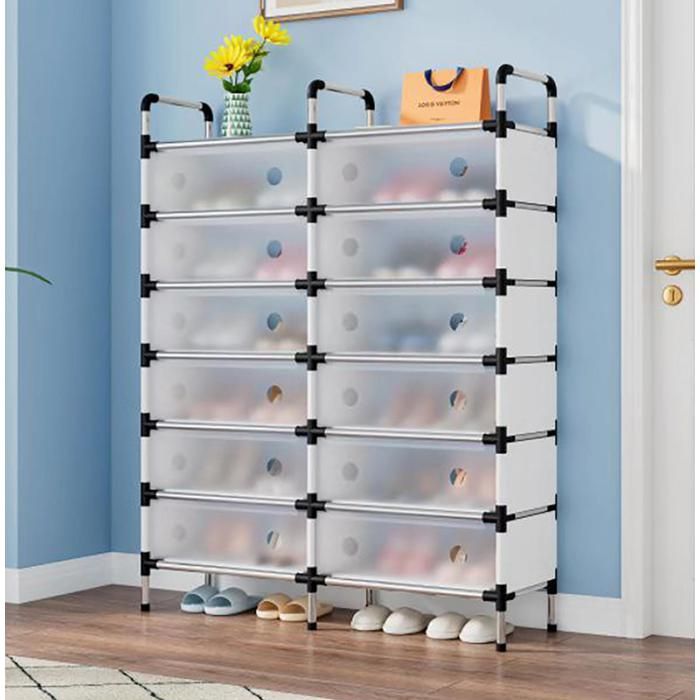 Étagère à chaussures 2 rangées et 7 niveaux – Grande capacité et protection anti-poussière