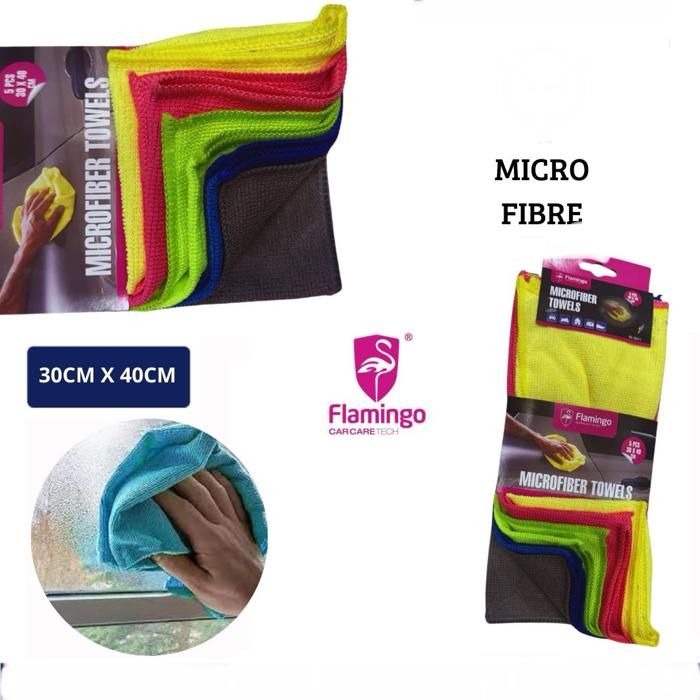 Flamingo - Lot de 5 Torchons Microfibre 30x40 cm - Absorbants & Anti-Traces
