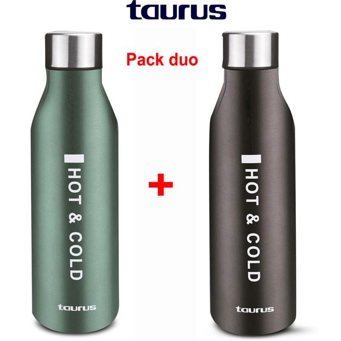 TAURUS - Bouteille isotherme - 500 ml - Inox - Noir-Vert - Anti-fuites