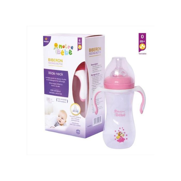 Notre bébé  Biberon Premium avec poignée avec sticker plus 6mois