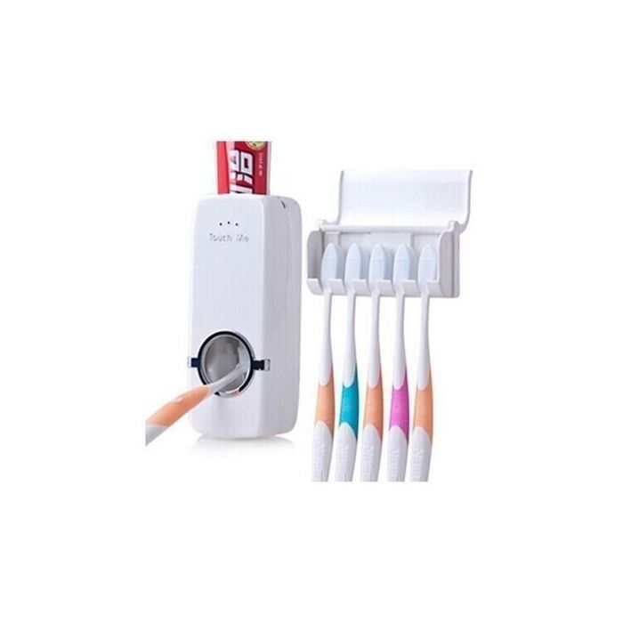 Touch Me Distributeur Automatique Dentifrice Blanc+Porte Brosse à Dent Collé au Mur